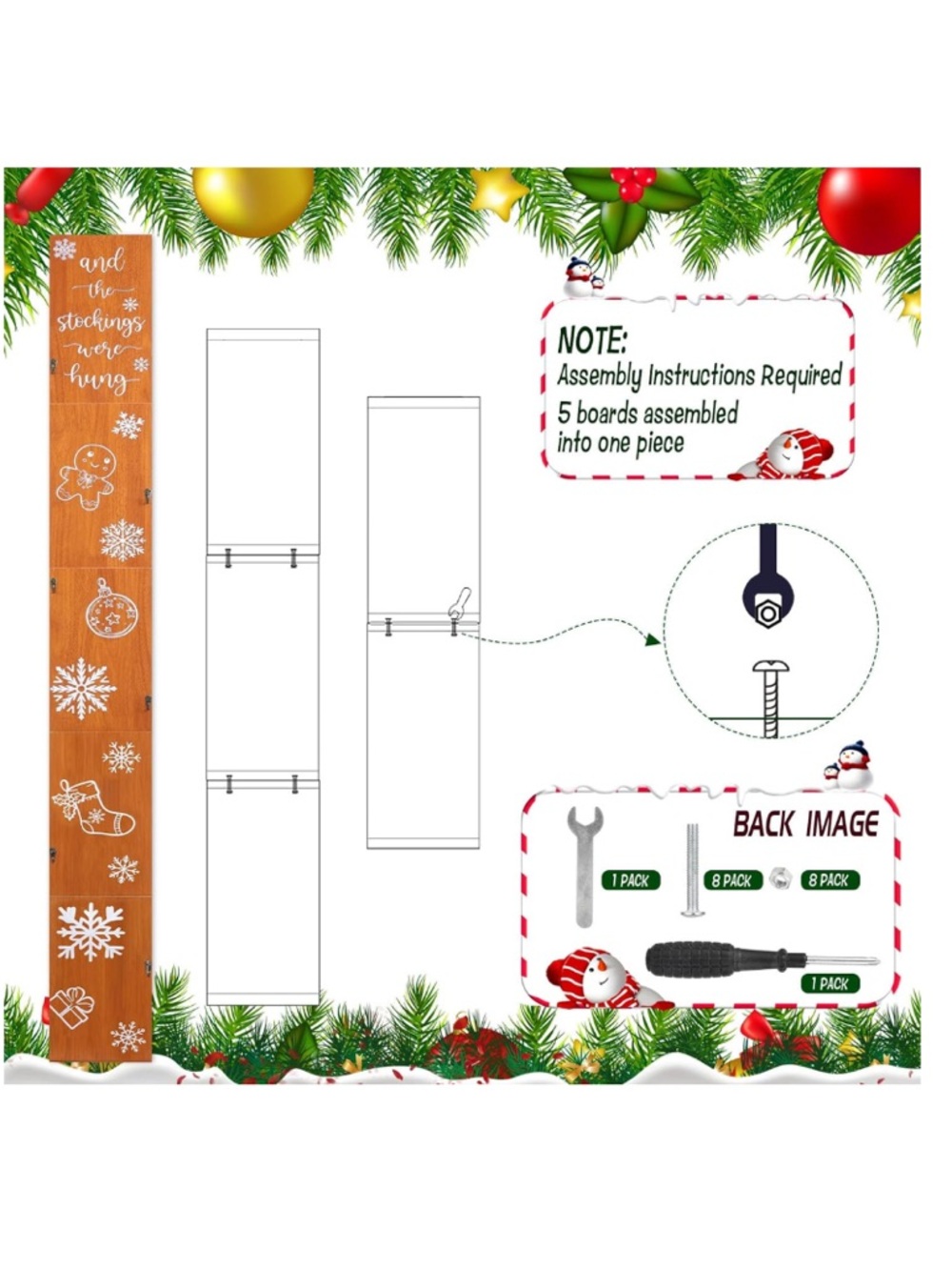 Christmas Stocking Holder “ And The Stockings Were Hung” Wooden Holder 6 Hooks - Picture 4 of 8